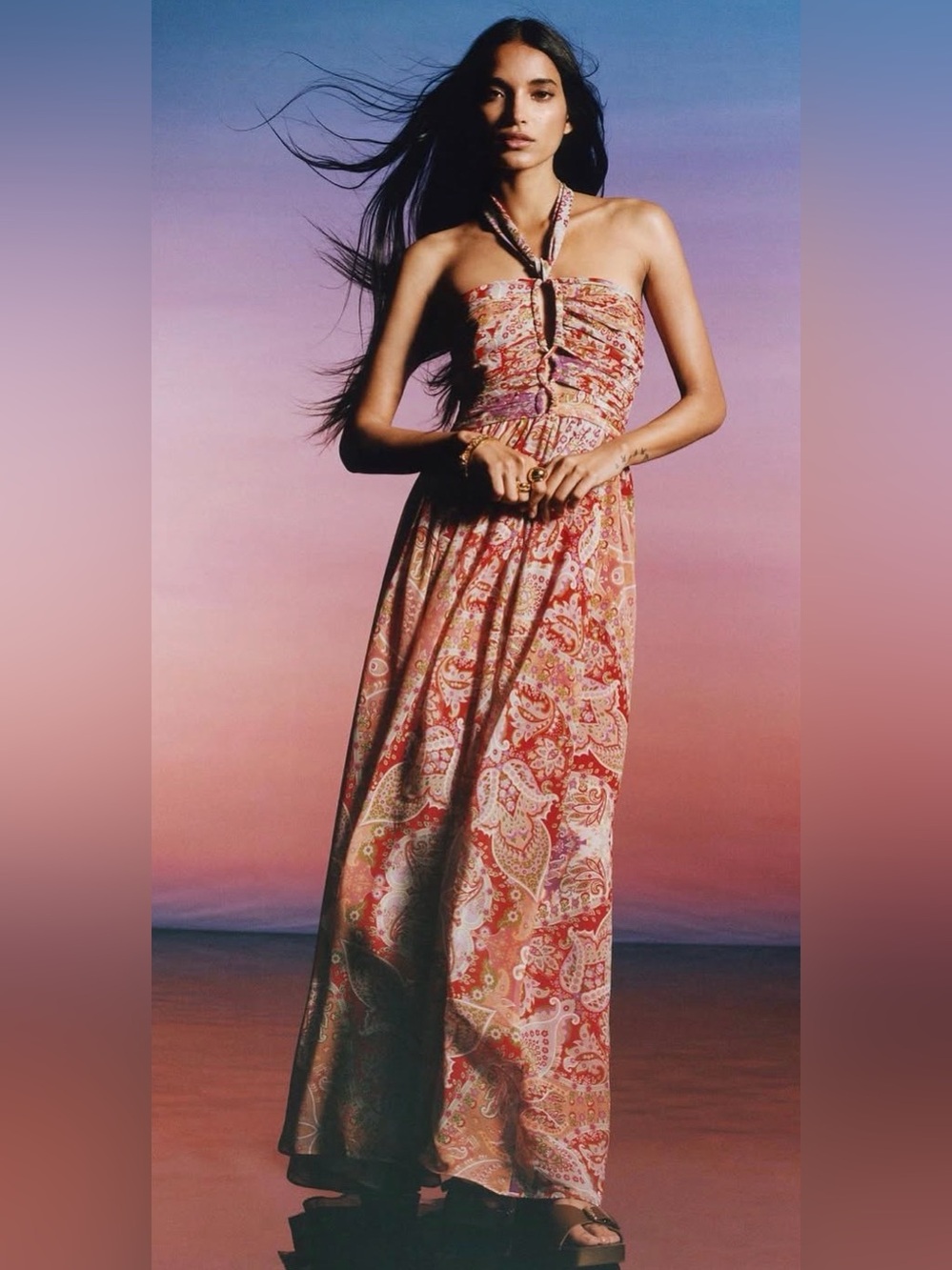 Mango Paisley Print Halter Maxi Dress